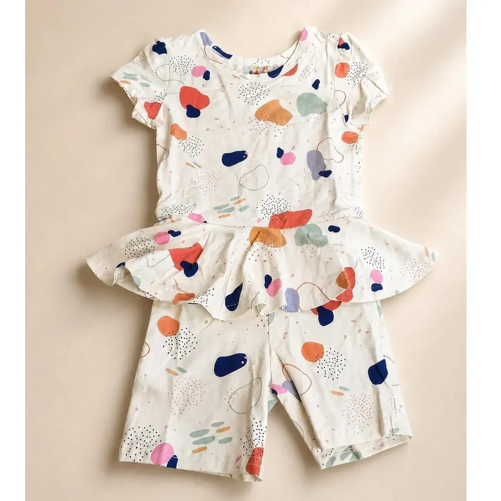 Dot Dot Smile Girls Toddler Short Sleeve Ruffle One Piece Shorts Romper 2T